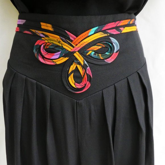 Vintage 3pc Black Abstract Pant Suit Blazer Blouse Trousers Basque Waist USA 10 - Picture 7 of 16